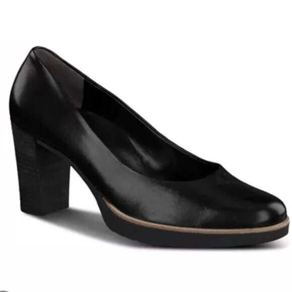 Paul Green Kathy Platform Pump Black Leather Block Heel NWOB Women’s Size 10 - Picture 1 of 14